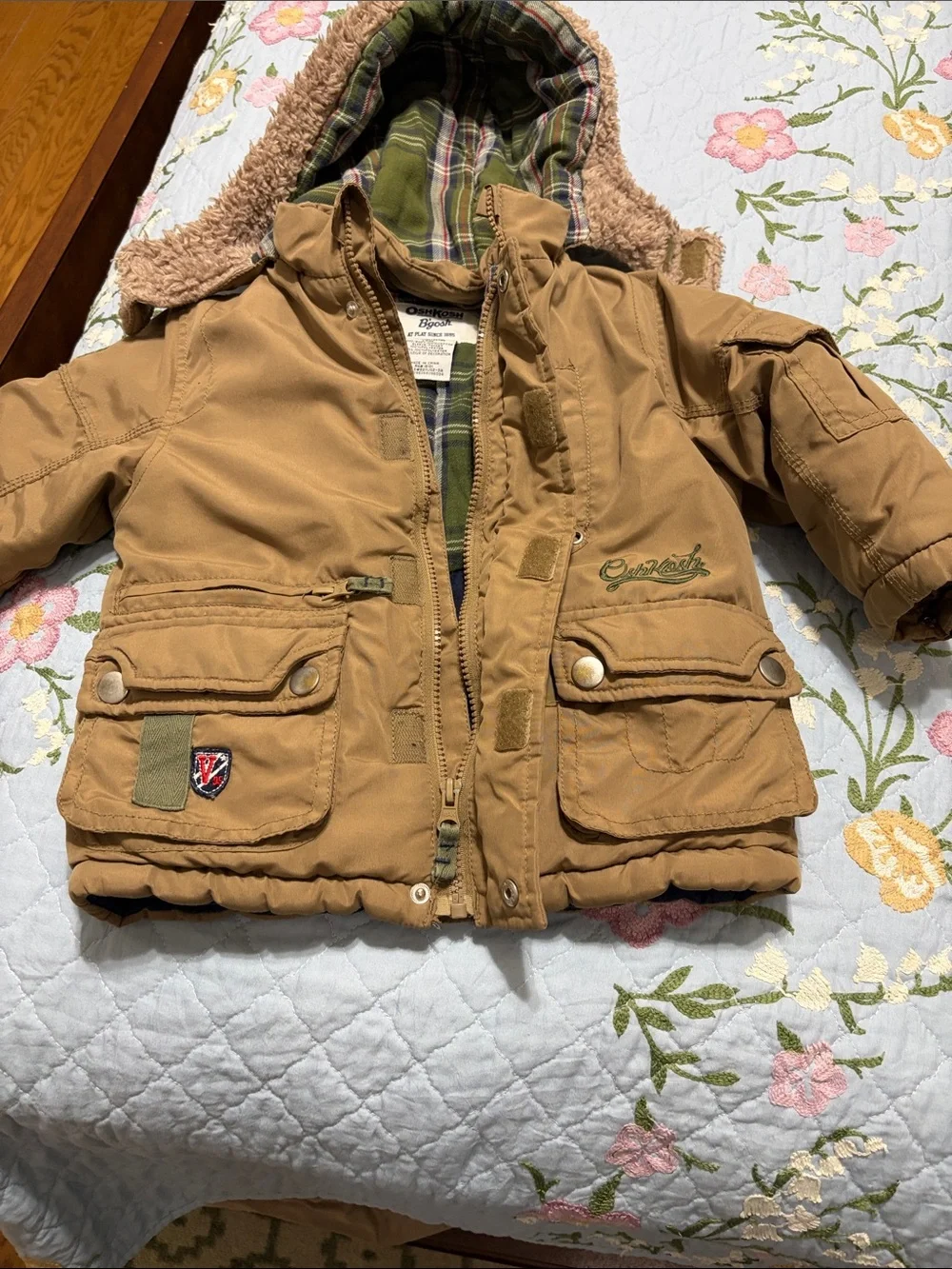 Oshkosh B’gosh Winter Front Utility Fleece Lined Toddler Jacket w Hoodie Size 2